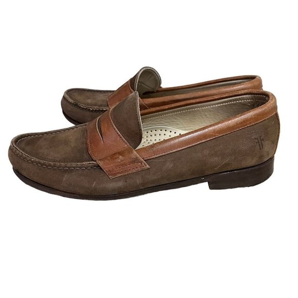 Frye Loafers Mens Size 9M    Two Tone Brown Leather Suede Slip on Driving Shoes main image 5